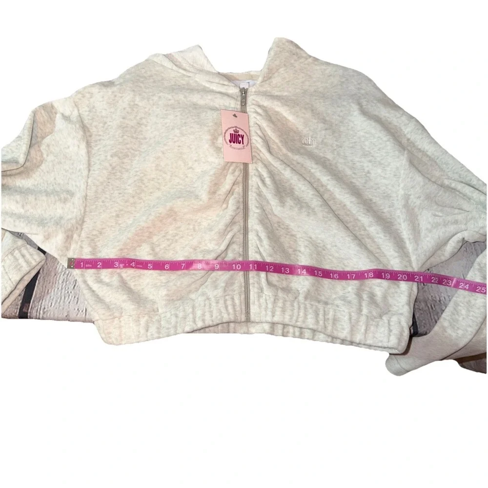 NWT Y2K Juicy Couture Velour Womens size XL Cropped Ruched Zip Up gray Mob Wife - Picture 3 of 5